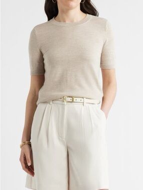 NWT Caslon Short Sleeve Crewneck Top viscose & linen in Burnt beige sz S